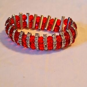 Red and rhinestone stretch bracelet